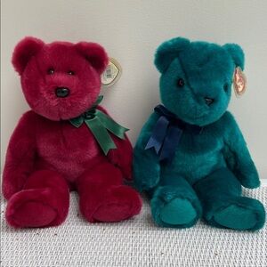 TY Beanie Babies plush Dark Pink and Teal Teddy Bears